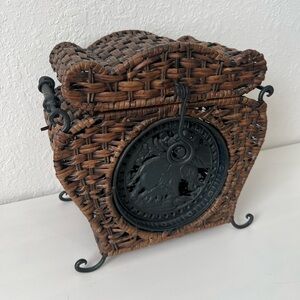 Vintage Wicker Chest Wrought Iron Frame‎ & Handles | Elephant Mom and Baby Decor